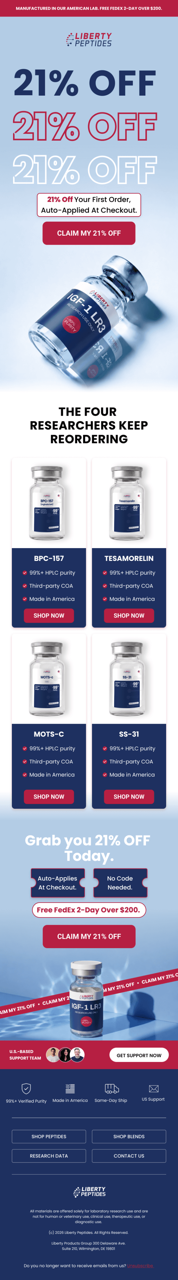 Liberty Peptides email