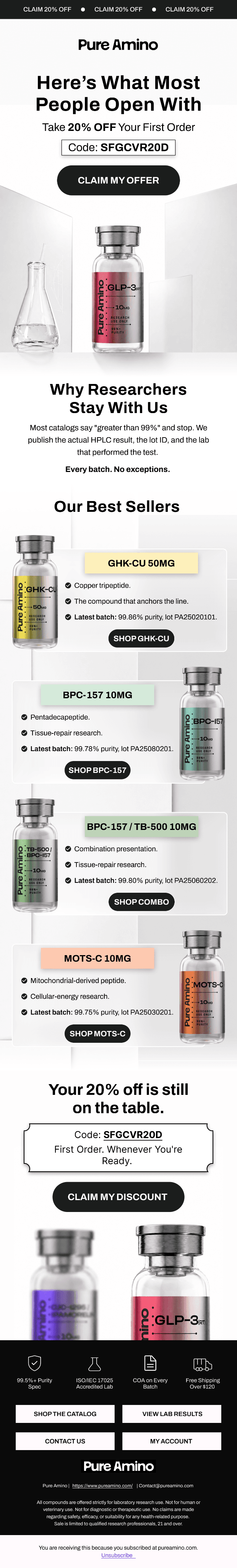 Peptide brand welcome email