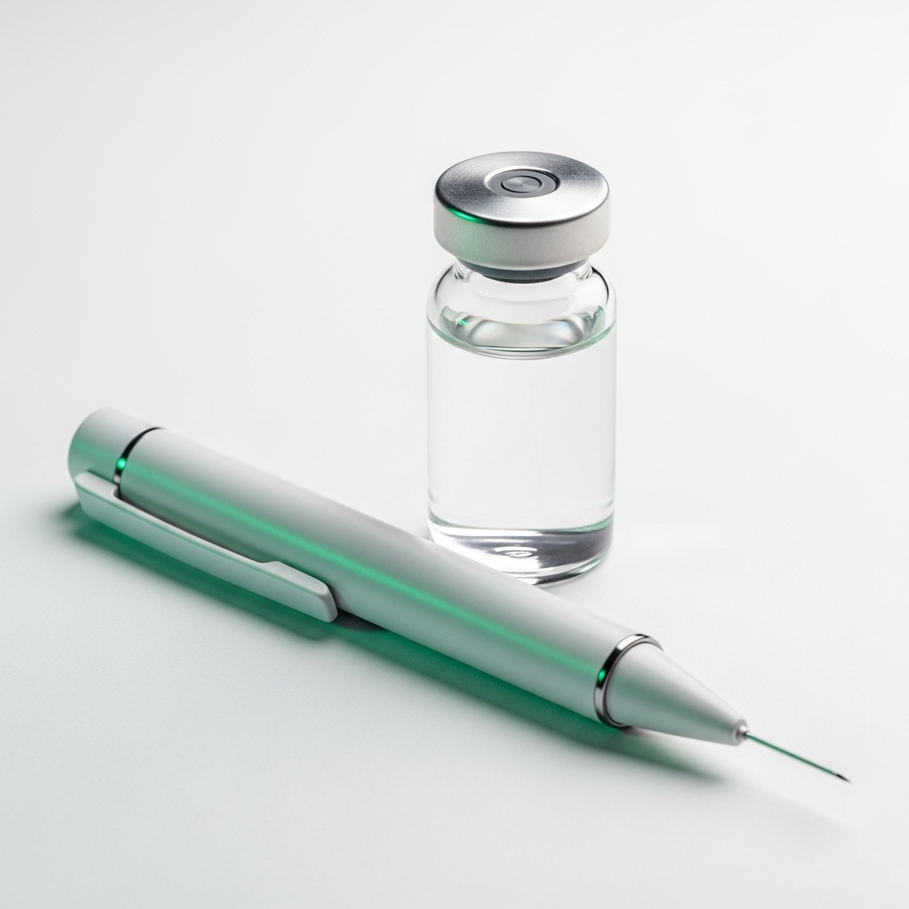 Premium telehealth medication — vial, syringe and capsules